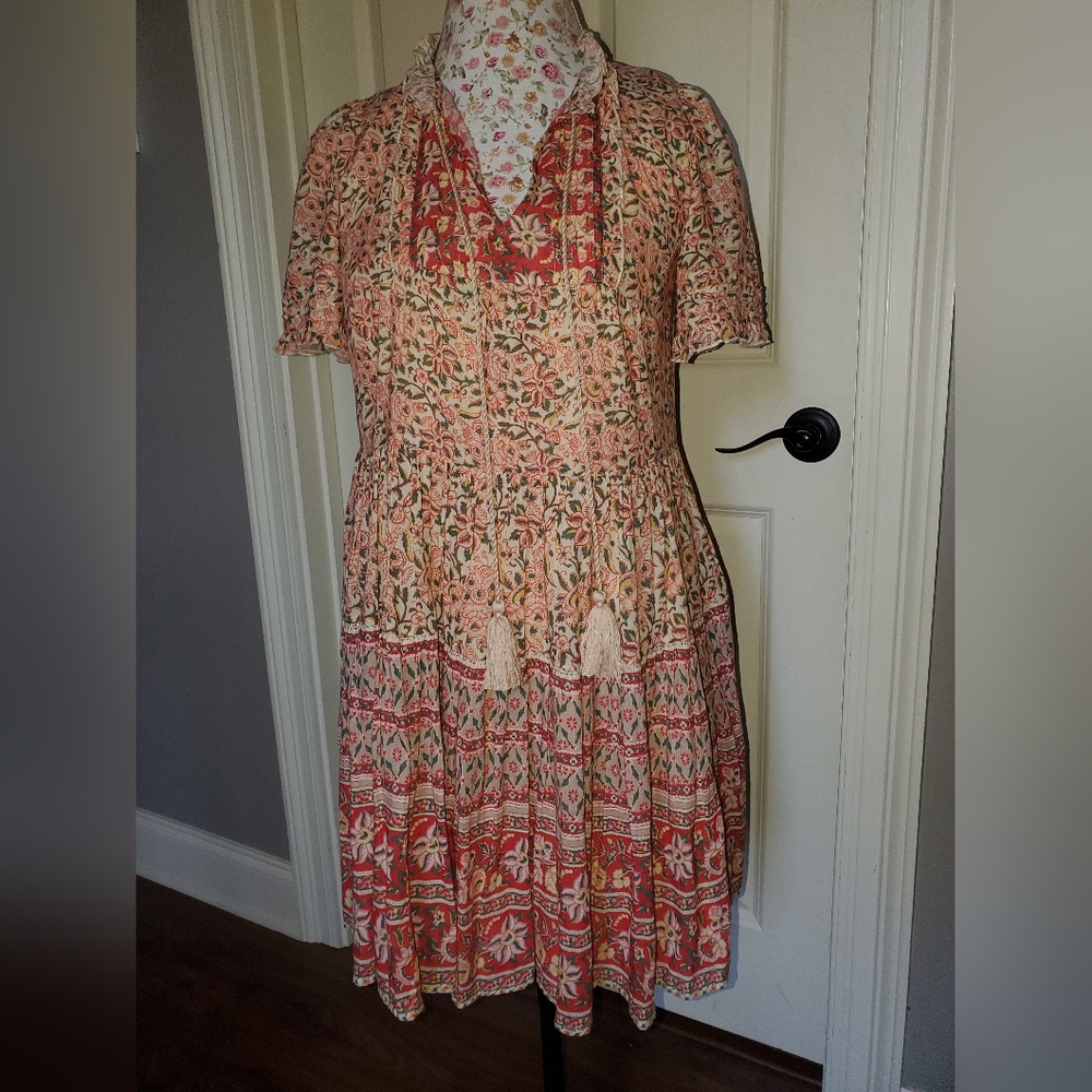Sundance Pink, Red & Cream Dress with Slip